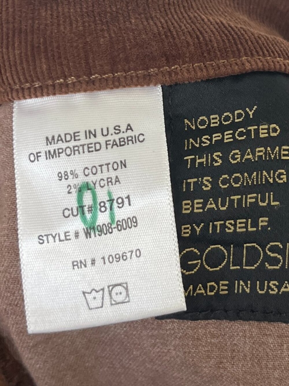 Goldsign Boyfriend Bootcut Corduroy sz 31 Jeans Made in USA Chocolate Collegiate - Picture 7 of 13